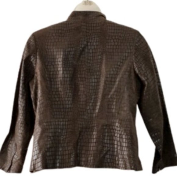 Alfani Brown Crocodile Leather Jacket Blazer - Picture 3 of 3
